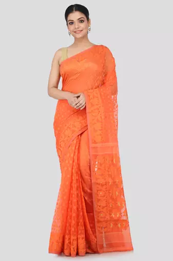 Orange Hand Woven Pure Cotton Saree Without Blouse