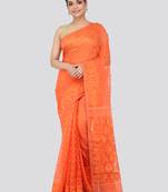Orange Hand Woven Pure Cotton Saree Without Blouse