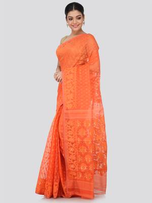 Orange Hand Woven Pure Cotton Saree Without Blouse 2