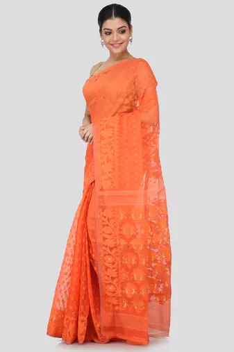 Orange Hand Woven Pure Cotton Saree Without Blouse