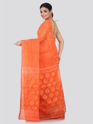 Orange Hand Woven Pure Cotton Saree Without Blouse 3