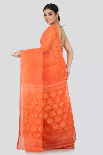 Orange Hand Woven Pure Cotton Saree Without Blouse