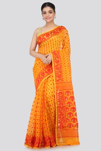 Yellow Hand Woven Pure Cotton Saree Without Blouse