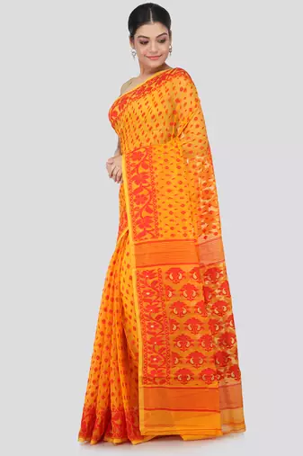 Yellow Hand Woven Pure Cotton Saree Without Blouse