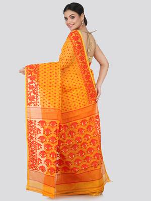 Yellow Hand Woven Pure Cotton Saree Without Blouse 3