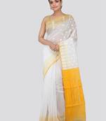 White Hand Woven Pure Cotton Saree Without Blouse