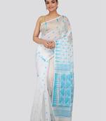 White Hand Woven Pure Cotton Saree Without Blouse