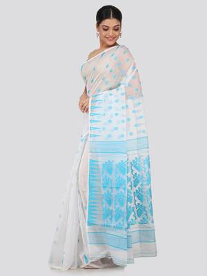 White Hand Woven Pure Cotton Saree Without Blouse 2