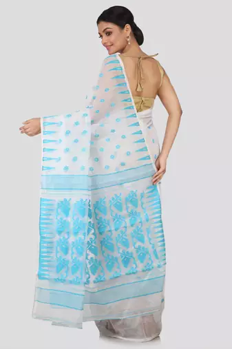 White Hand Woven Pure Cotton Saree Without Blouse