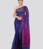Blue Hand Woven Pure Cotton Saree Without Blouse