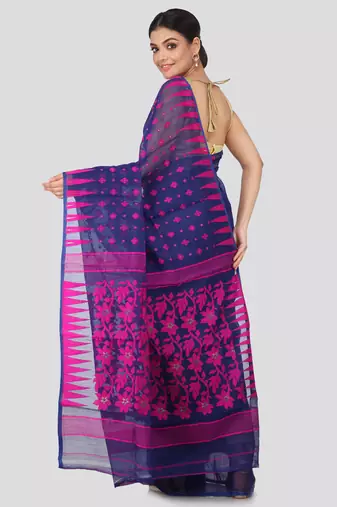 Blue Hand Woven Pure Cotton Saree Without Blouse