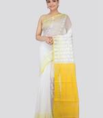 White Hand Woven Pure Cotton Saree Without Blouse