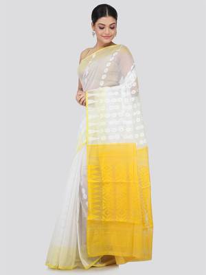 White Hand Woven Pure Cotton Saree Without Blouse 2