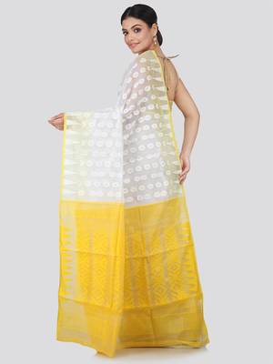 White Hand Woven Pure Cotton Saree Without Blouse 3