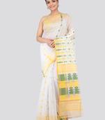 White Hand Woven Pure Cotton Saree Without Blouse
