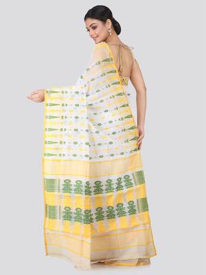 White Hand Woven Pure Cotton Saree Without Blouse 3
