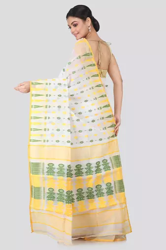 White Hand Woven Pure Cotton Saree Without Blouse