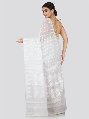 White Hand Woven Pure Cotton Saree Without Blouse 3