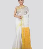 White Hand Woven Pure Cotton Saree Without Blouse