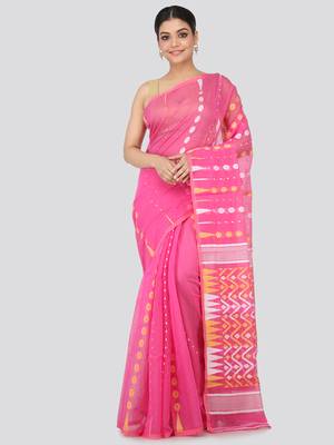 Pink Hand Woven Pure Cotton Saree Without Blouse 1