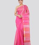 Pink Hand Woven Pure Cotton Saree Without Blouse