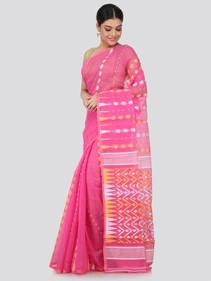 Pink Hand Woven Pure Cotton Saree Without Blouse 2