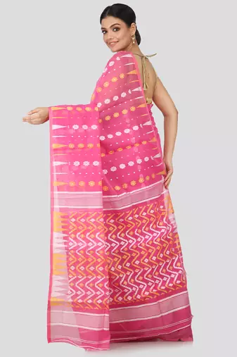 Pink Hand Woven Pure Cotton Saree Without Blouse