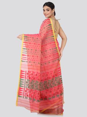 Red Hand Woven Pure Cotton Saree Without Blouse 3