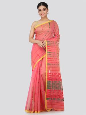 Red Hand Woven Pure Cotton Saree Without Blouse 1