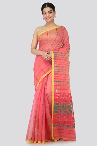 Red Hand Woven Pure Cotton Saree Without Blouse