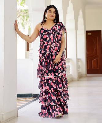 ready to wear black lily saree 1