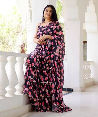 ready to wear black lily saree 2
