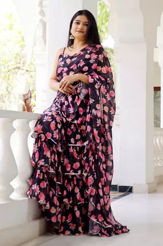 ready to wear black lily saree