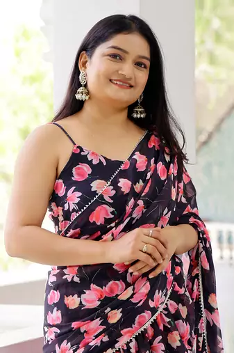 ready to wear black lily saree