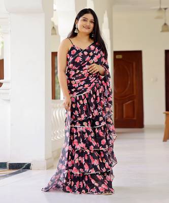 ready to wear black lily saree 4