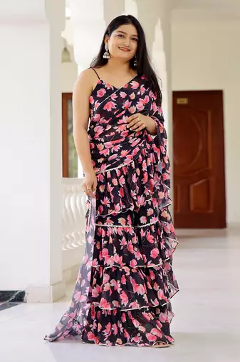 ready to wear black lily saree