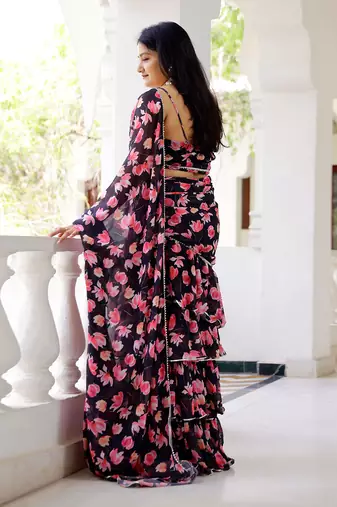 ready to wear black lily saree