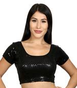 Womens Black Sequinned Designer  Short Sleeves Readymade Saree Blouse