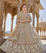 CHIKU COLOR DESIGNER FANCY WEDDING PARTY WEAR LONG ANARKALI SALWAR SUIT IN NET FABRIC SEMI STITCHED MATERIAL