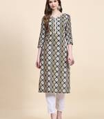 Navy blue floral printed cotton straight kurti
