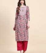 Peach floral printed cotton straight kurti