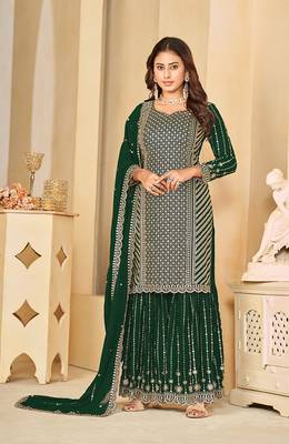 Green embroidered faux georgette salwar suit 1
