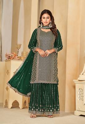 Green embroidered faux georgette salwar suit 2
