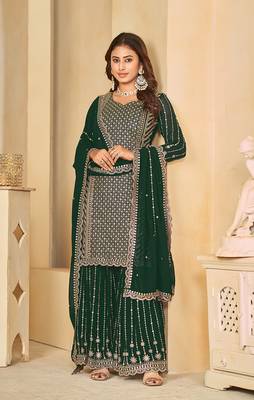Green embroidered faux georgette salwar suit 3