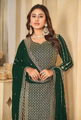 Green embroidered faux georgette salwar suit 4