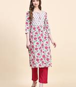 White floral printed cotton straight kurti