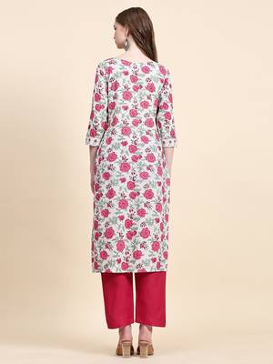 White floral printed cotton straight kurti 2