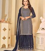 Navy blue embroidered faux georgette salwar suit
