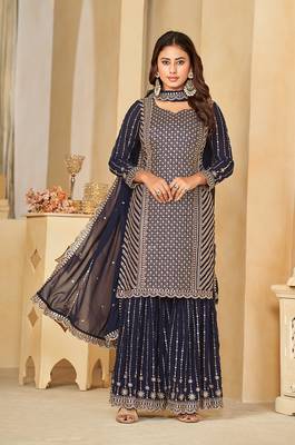 Navy blue embroidered faux georgette salwar suit 2