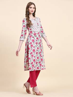 White floral printed cotton straight kurti 3